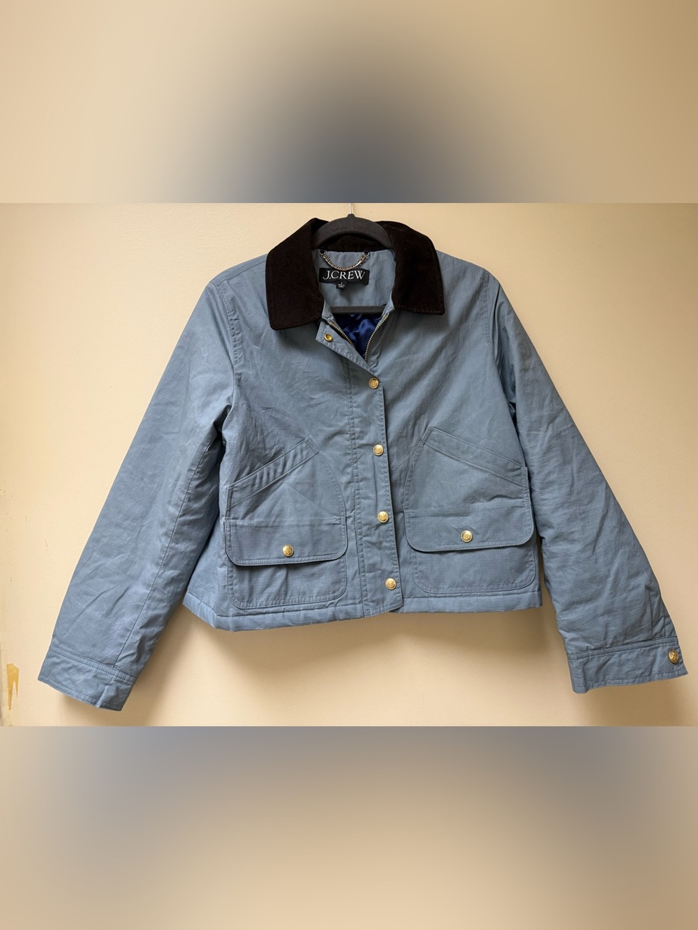 J. Crew Light Blue Barn Jacket with Black Corduroy Collar - Picture 4 of 11